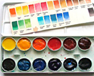 Schulmalkasten als Palette für Aquarellfarben