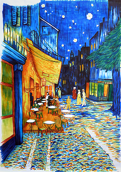 Cafeterrasse am Abend - Stadtbild mit Markern malen