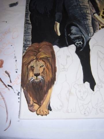 Gorilla und Löwe malen
